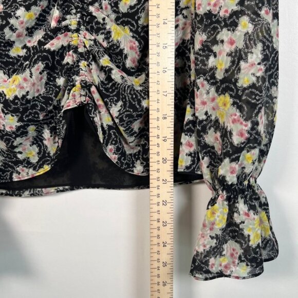 NWT cinq a sept Elastic Cuffs LS Vneck Tie Front Floral Sheer Kimberly Top XS - Picture 9 of 16